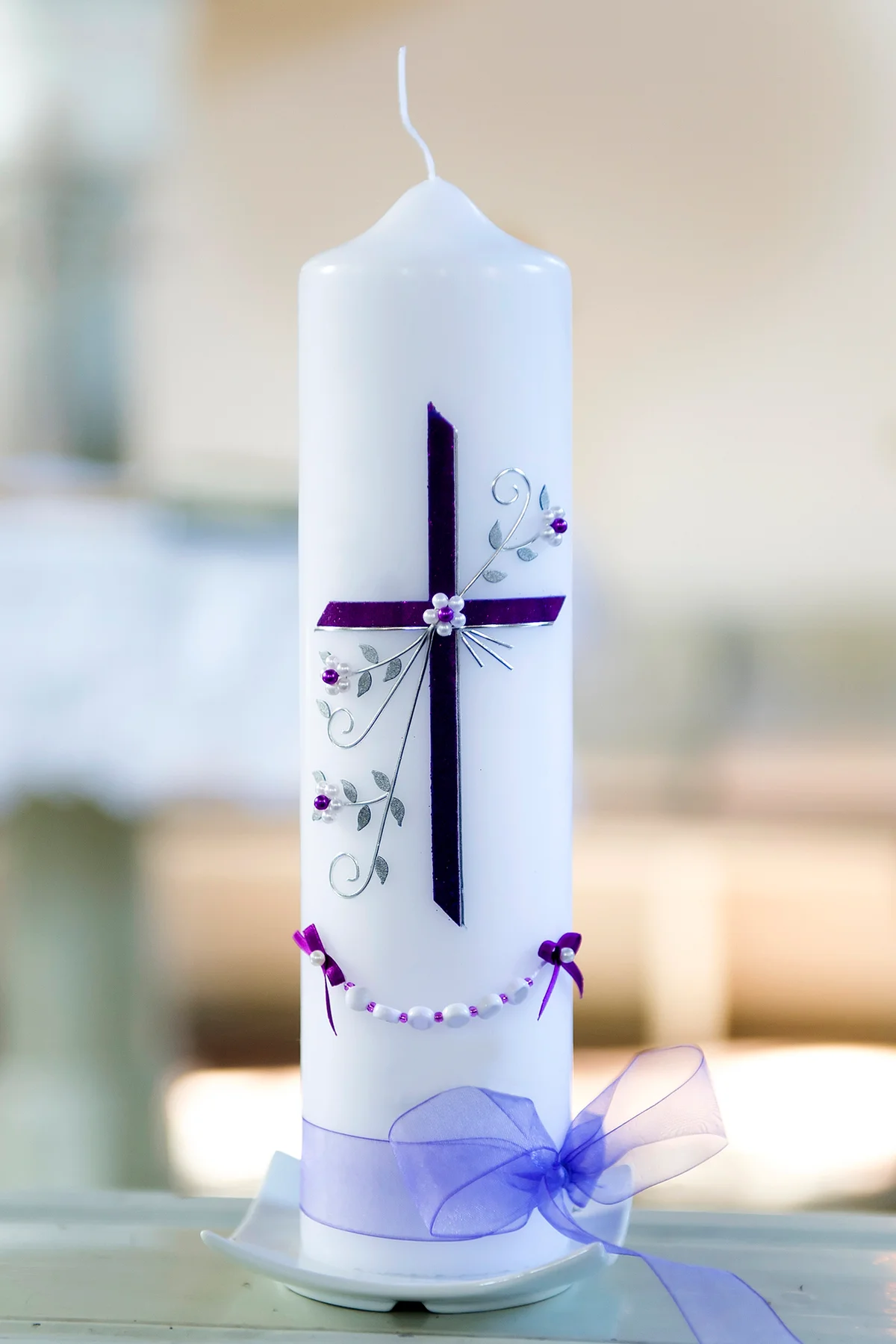 White Christening Candle