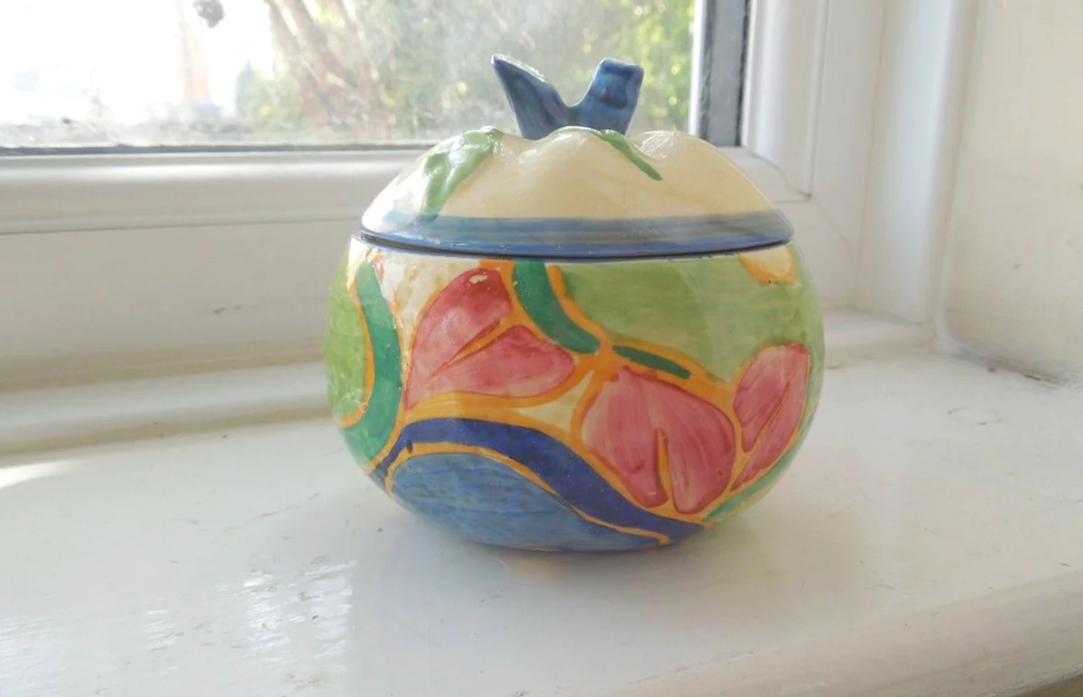 Clarice Cliff Blue Chintz Apple Shaped Preserve Pot