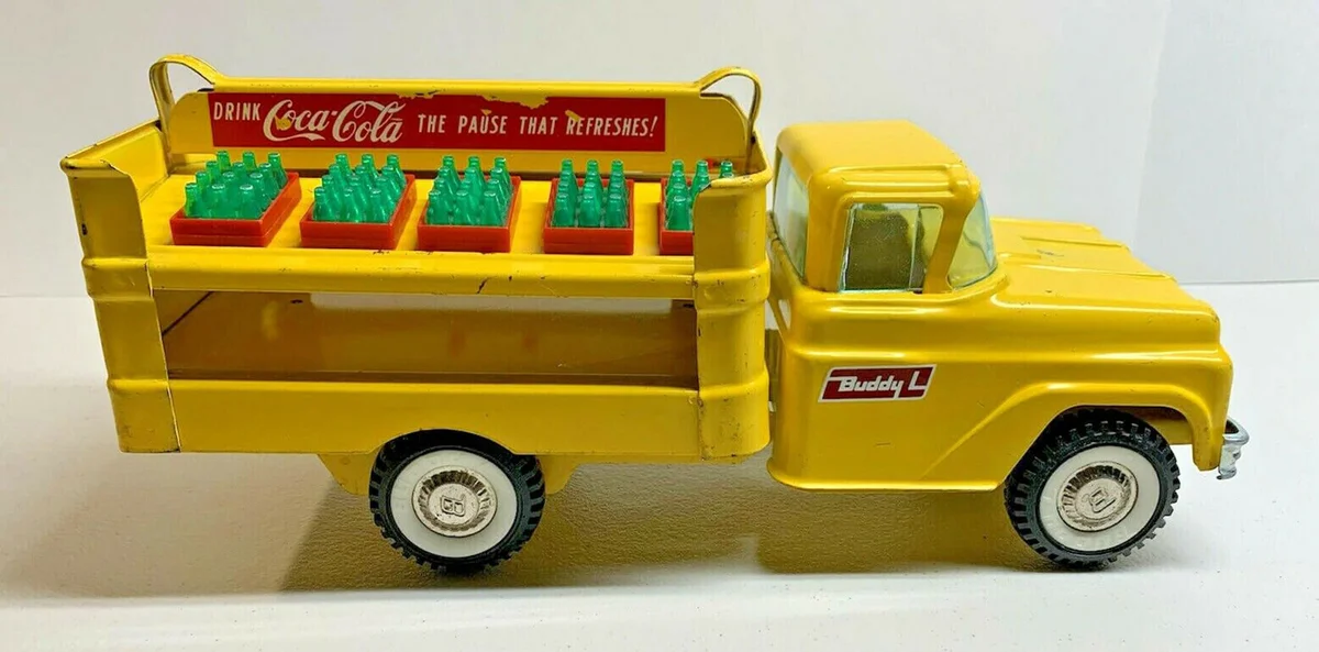 Vintage 1960's Buddy L Coca-Cola Delivery Truck with 10 Buddy L Bottle Cases