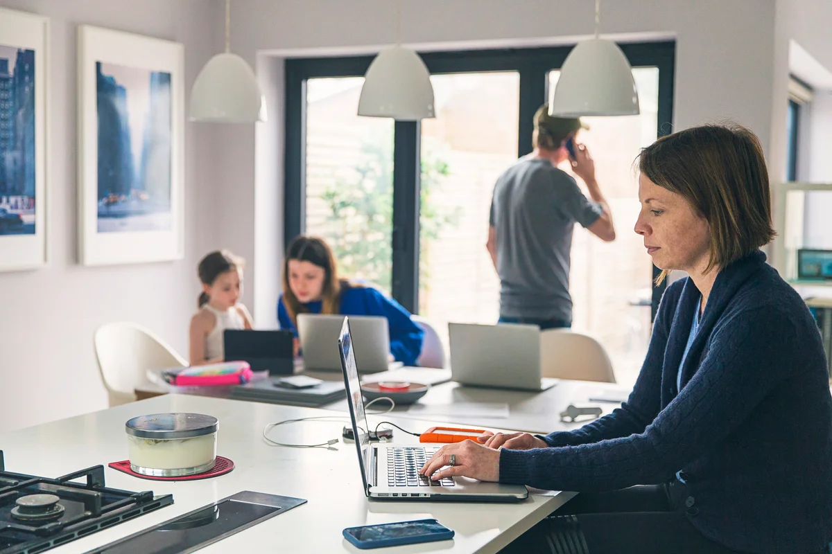 Parents and children all working from home