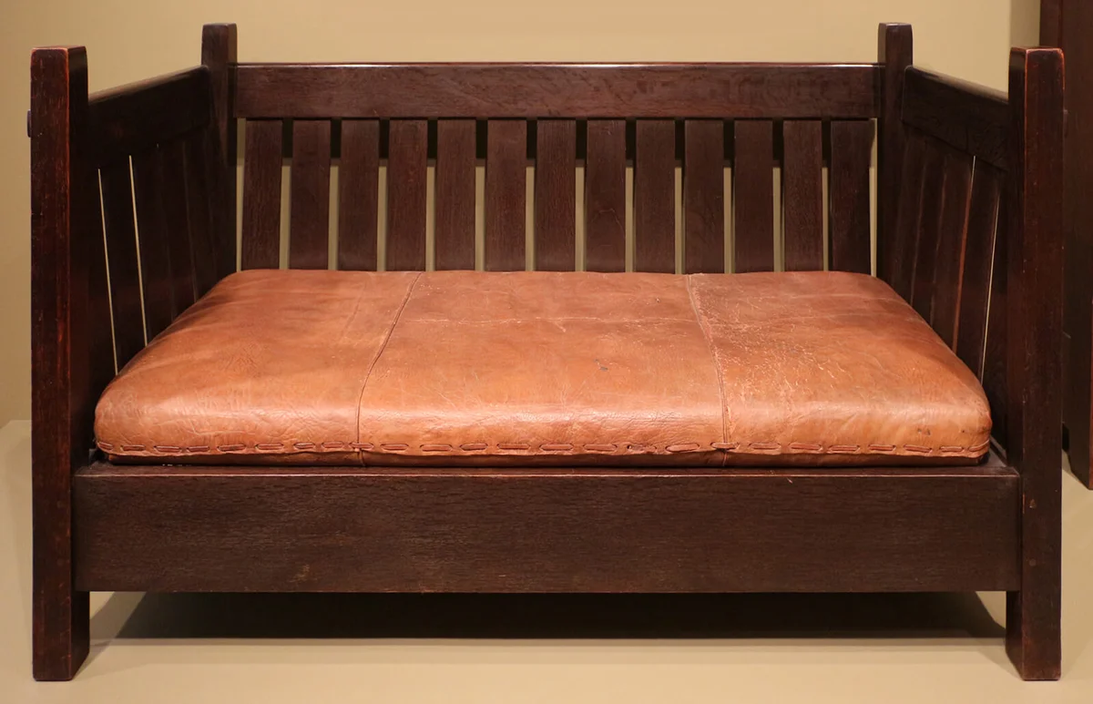 Gustav stickley per united crafts, divano, eastwood NY 1902