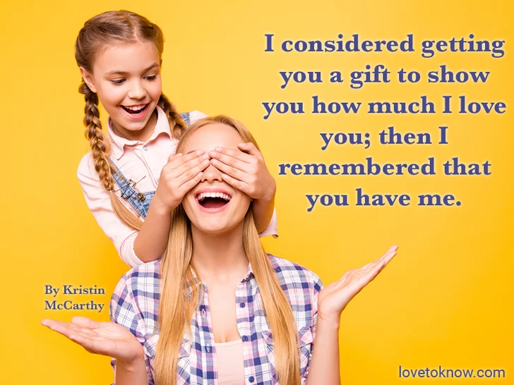 Girl closing mom's eyes as a surprise