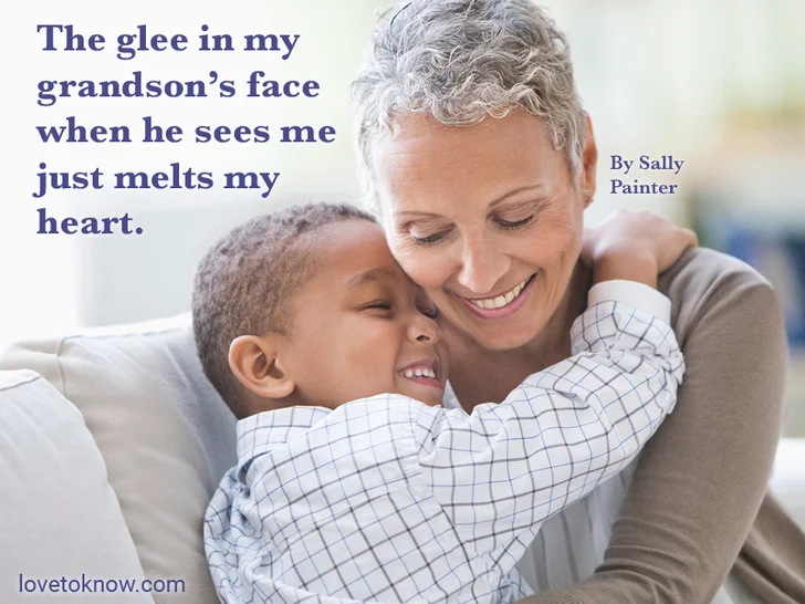 Grandmother hugging grandson