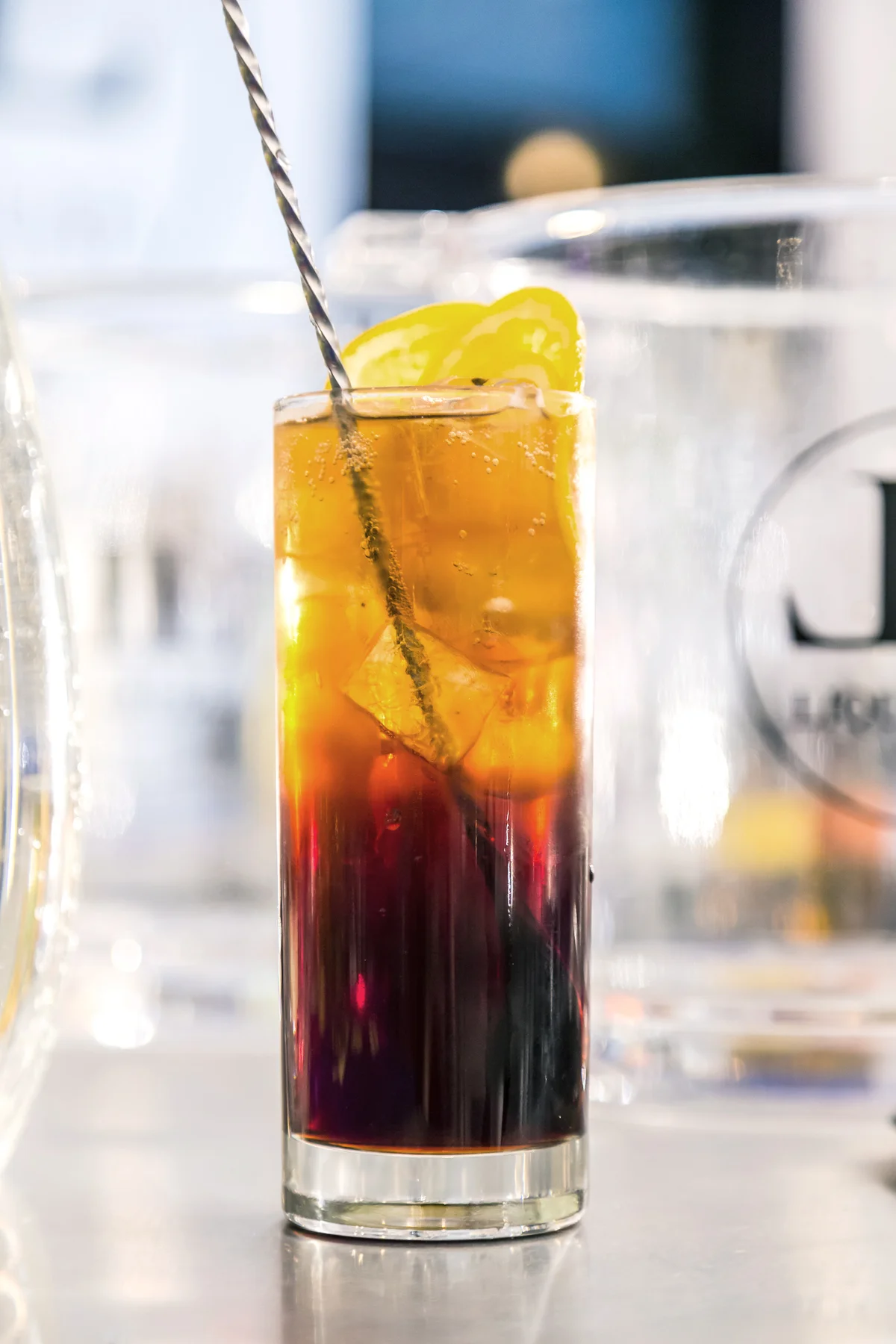 A Dark and Stormy highball cocktail
