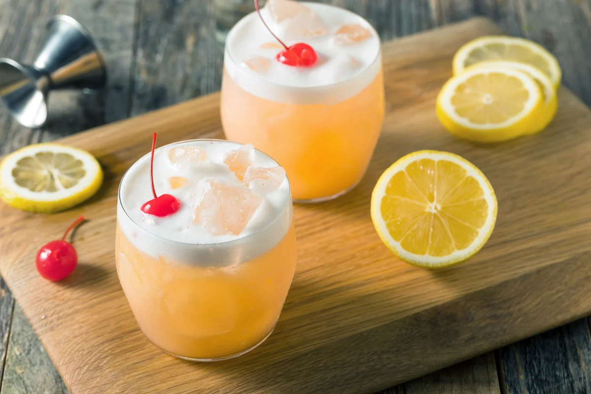 Refreshing Whiskey Sour Cocktail with a Cherry