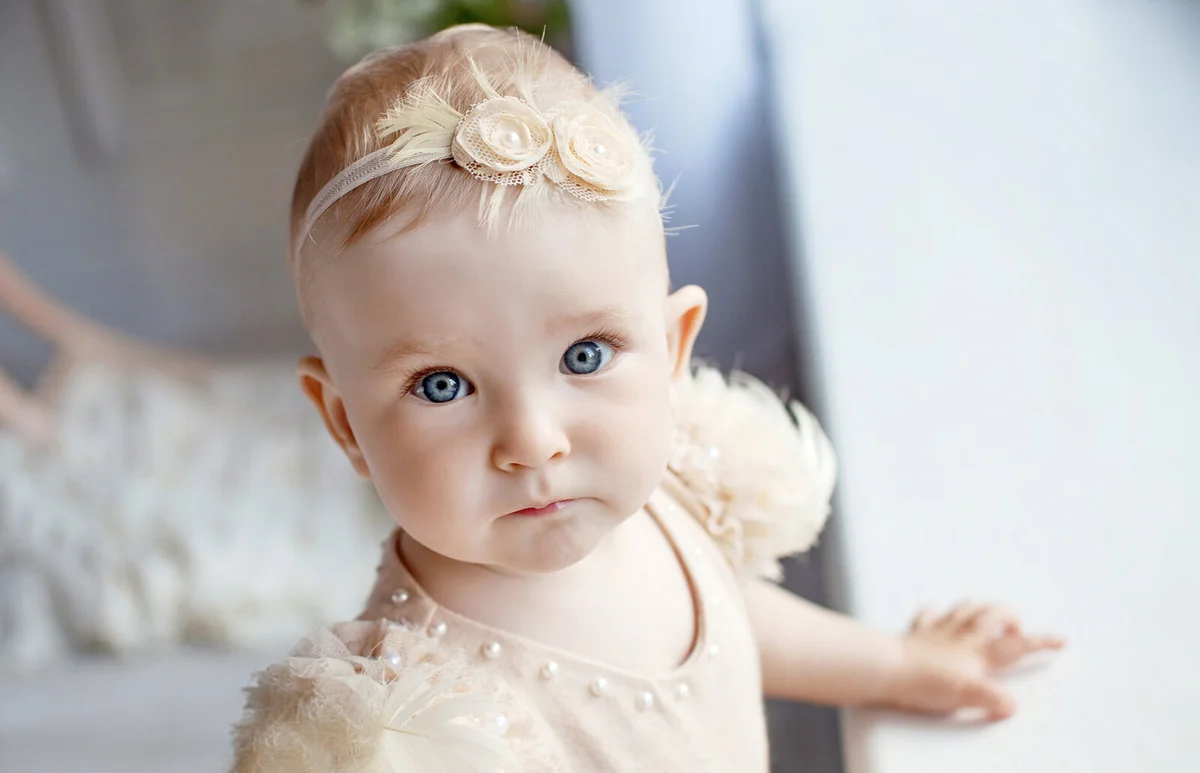 Portrait of the lovely little girl with blue eyes