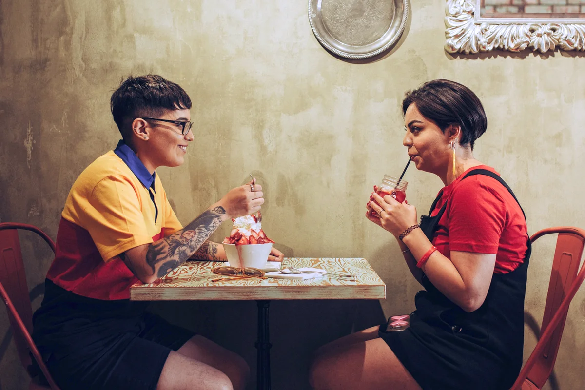 Two women in date