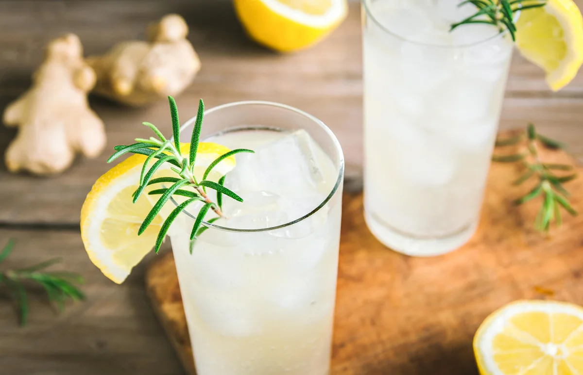 Homemade lemon and ginger organic probiotic drink,