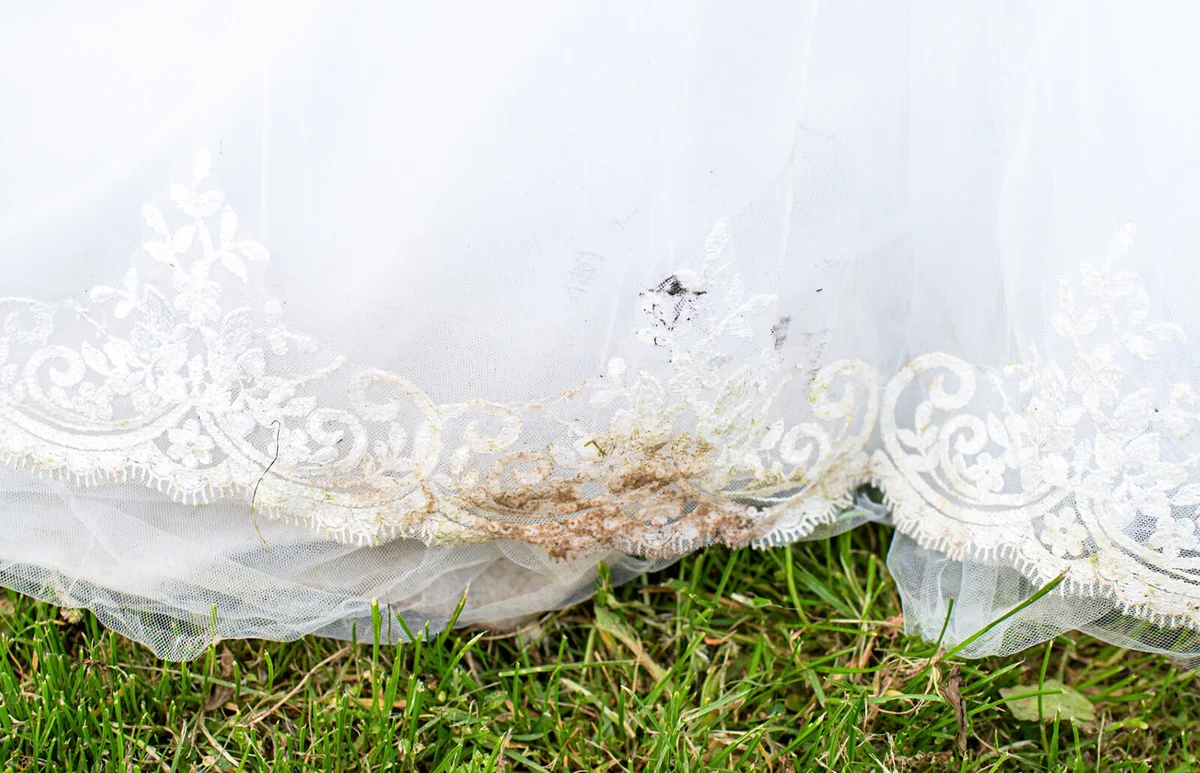 Dirty wedding dress with stains