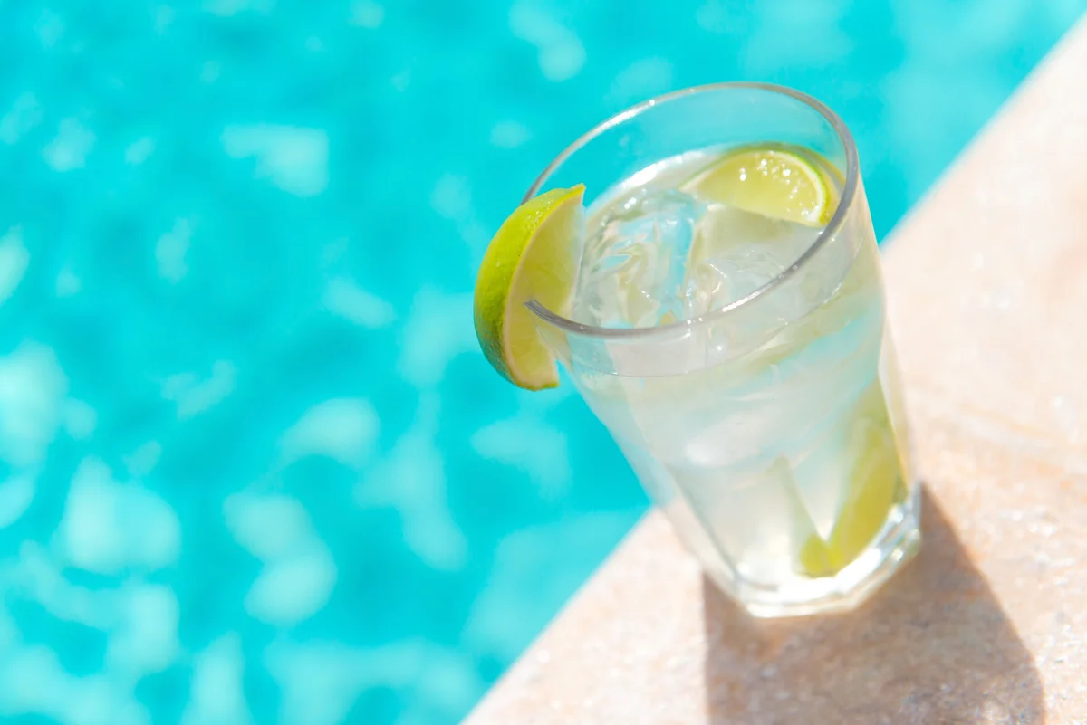 Cold Gin and Tonic with fresh line and ice