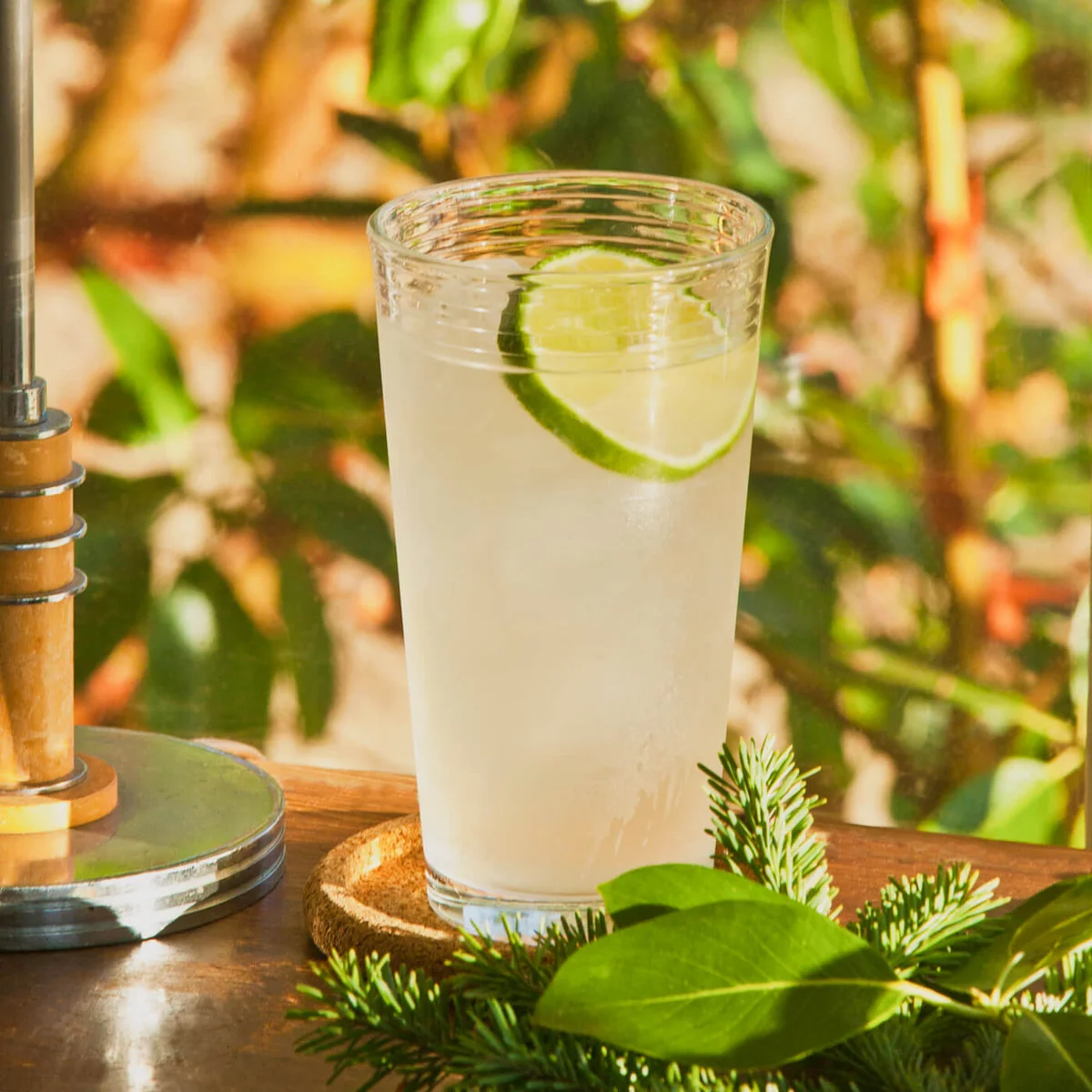 Santa Fe Tom Collins cocktail in a garden setting