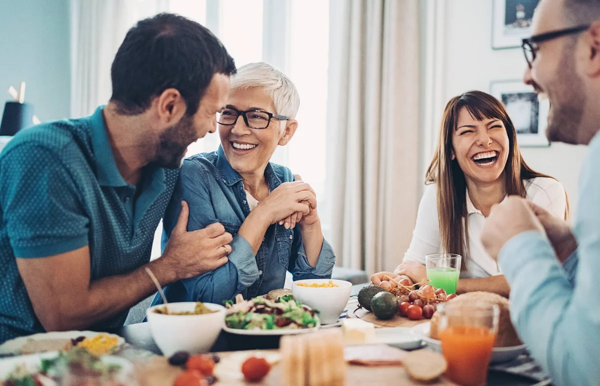 Mother celebrating with her adult children