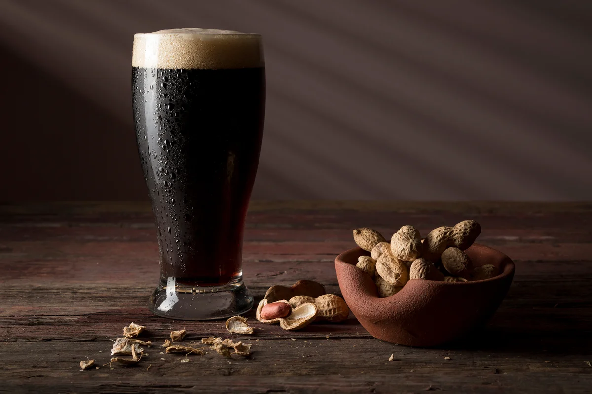 Dark beer and snacks