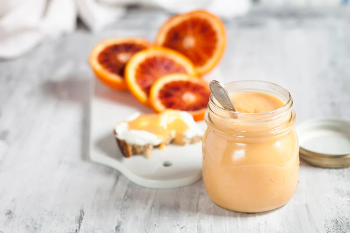 Momenade blood orange curd in a glass