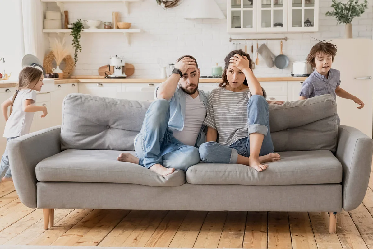 Parents tired of noisy children who are running and shouting