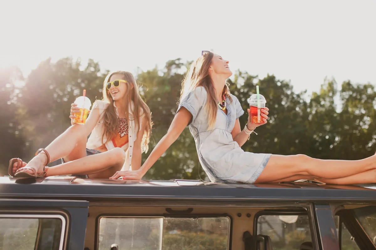 Two girls enjoying bubble tea