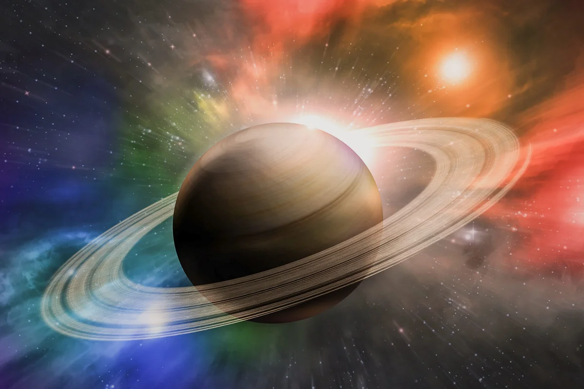 Saturn planet solar system with stars in 3D illustration background