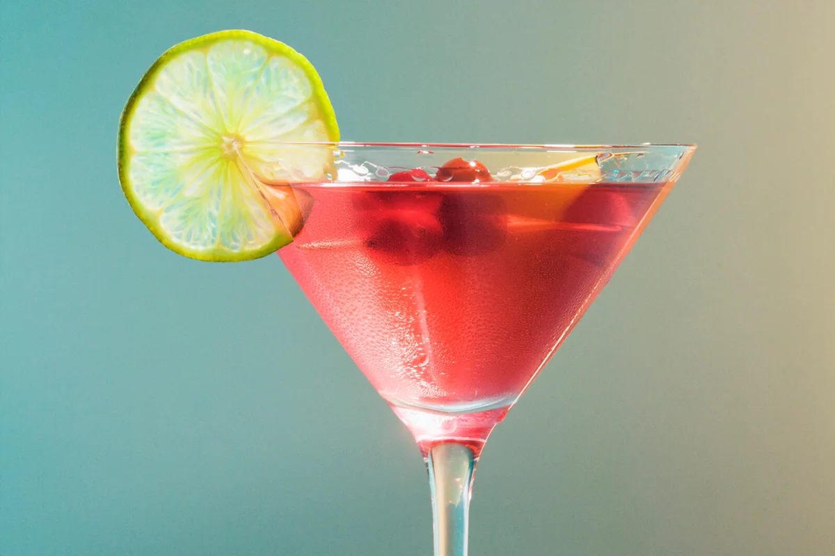 Cosmo, a vodka martini drink with lime and cranberries