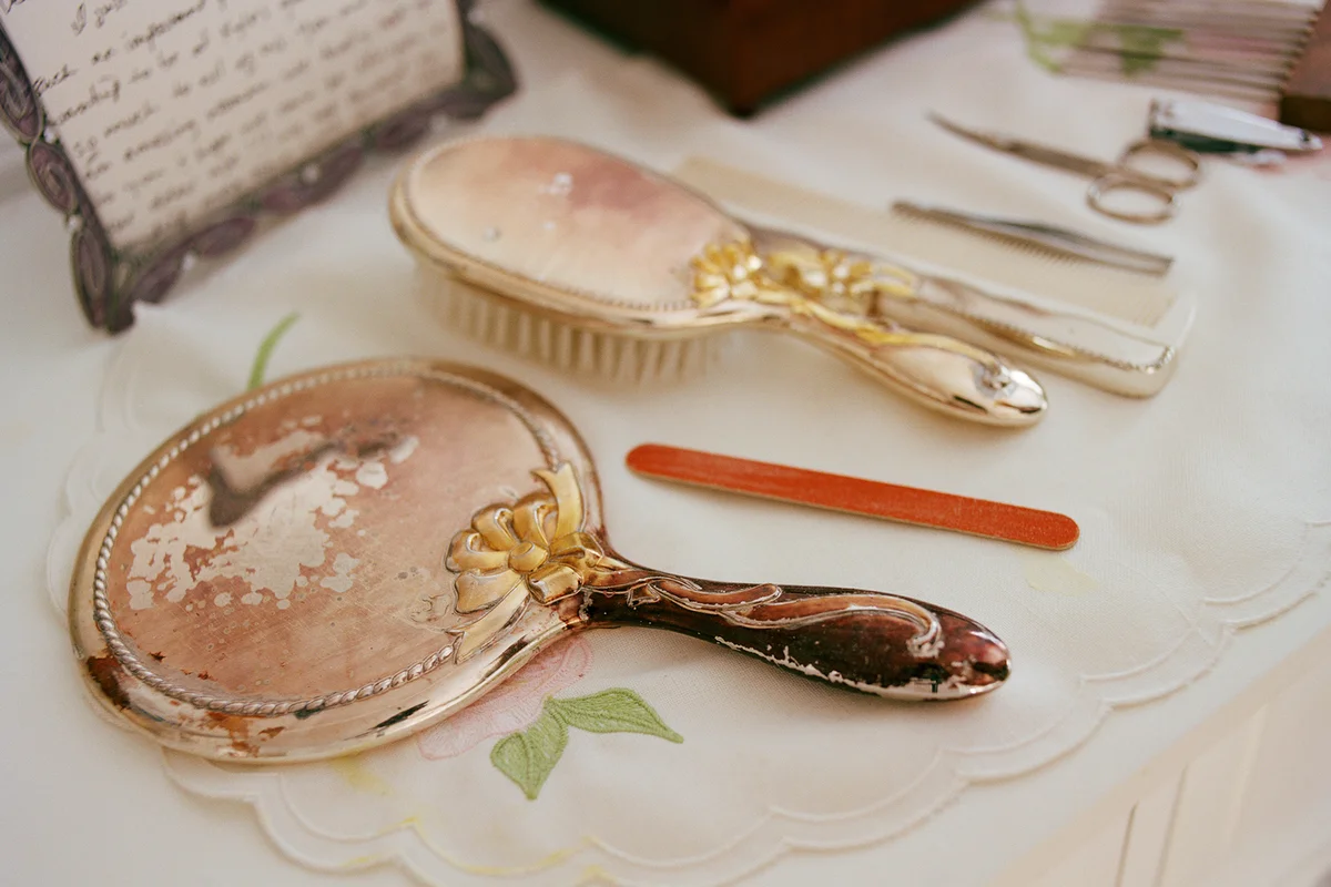 Vintage Mirror and Hairbrushes on Dresser