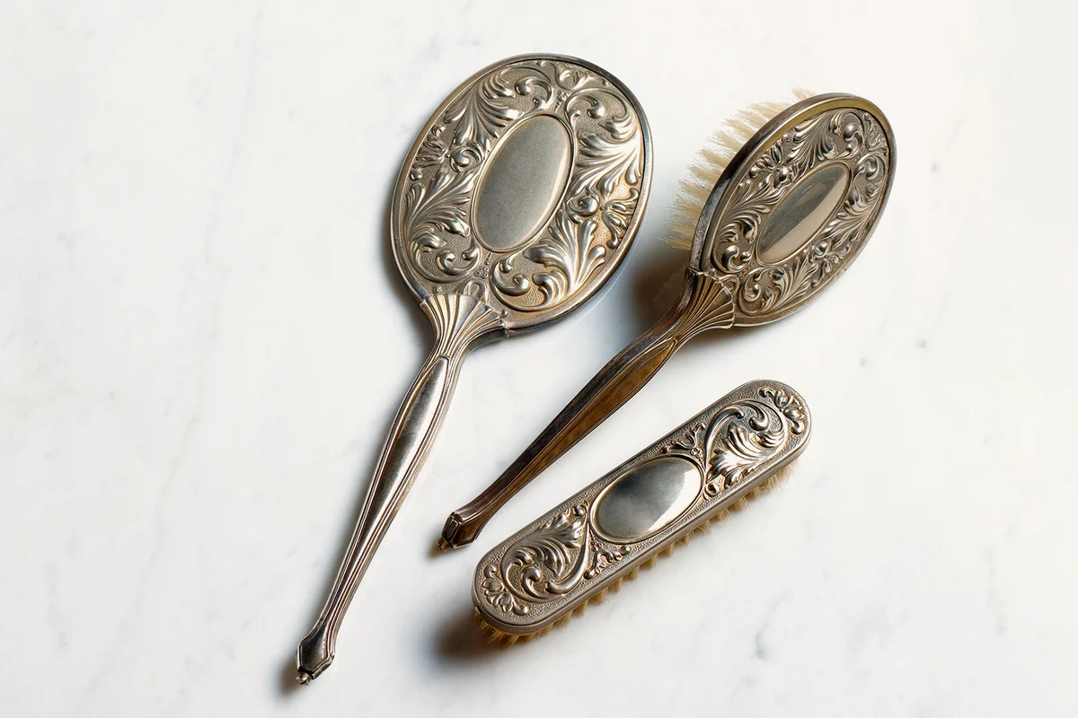 Silver Hairbrush and mirror