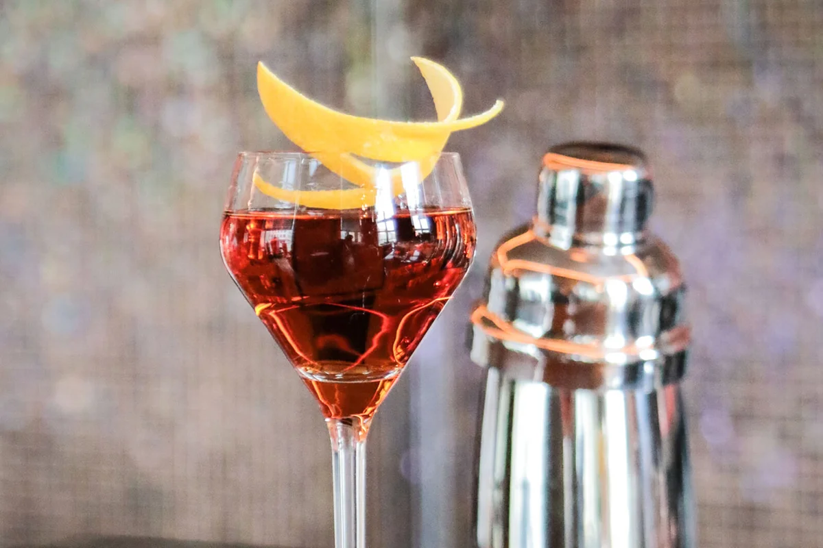 Negroni Cocktail Aperitif on Bar counter