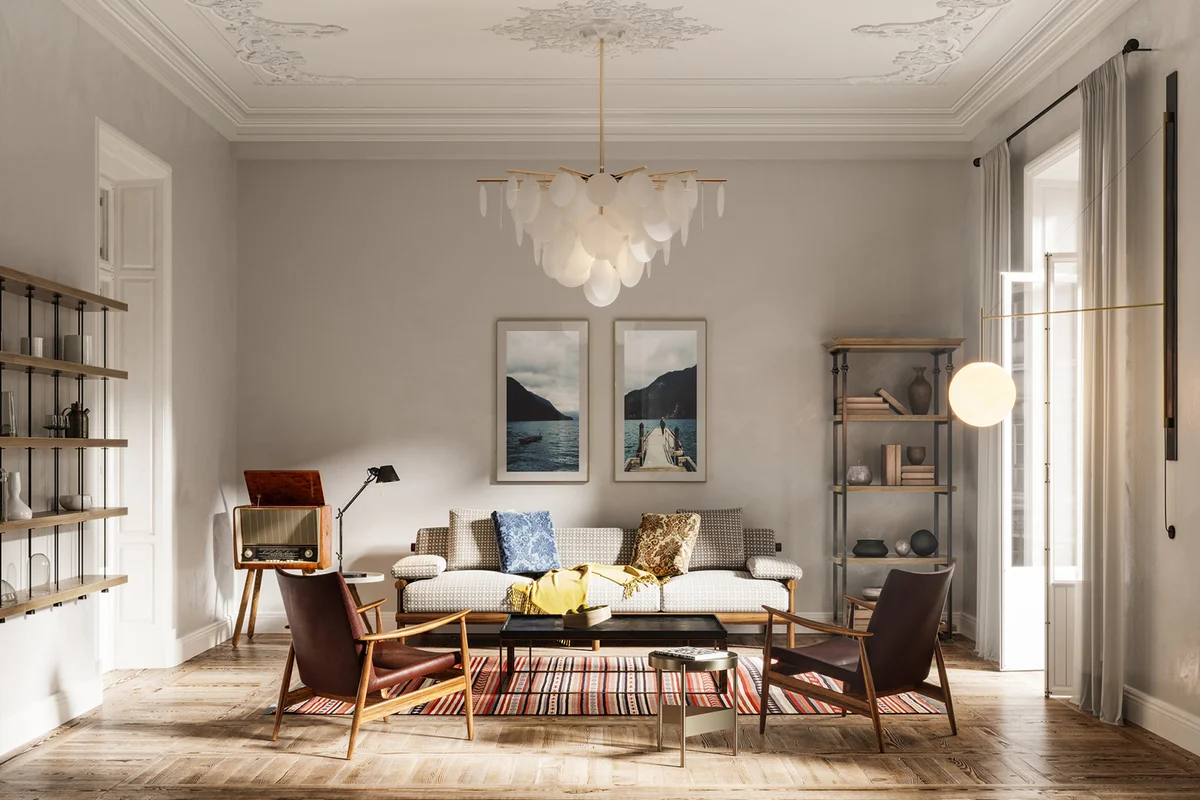 Interior of a domestic room with lamps