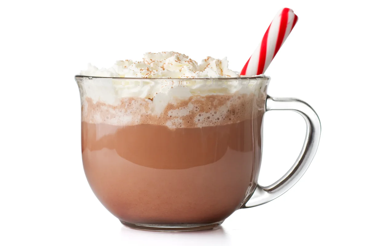 Hot chocolate with peppermint stick