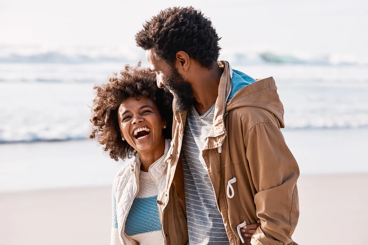 happy young couple going for a romantic walk