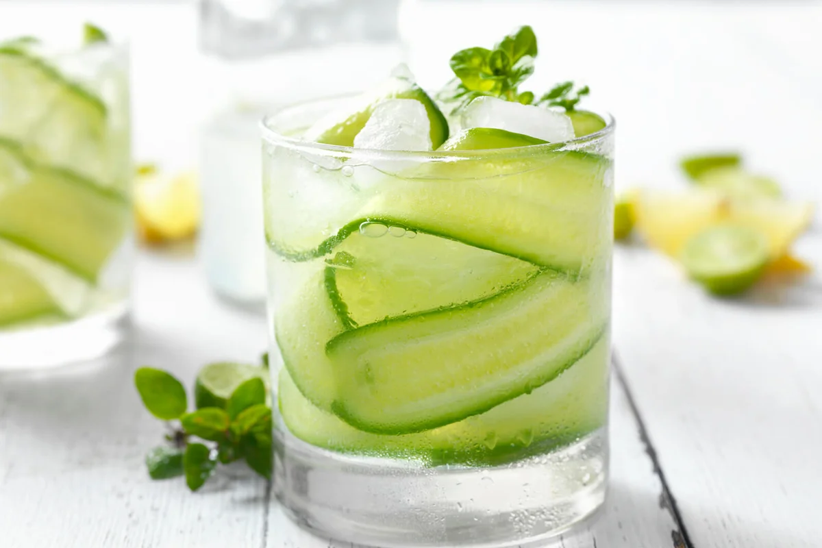 Cucumber and Basil cocktail with a hint of lemon and lime