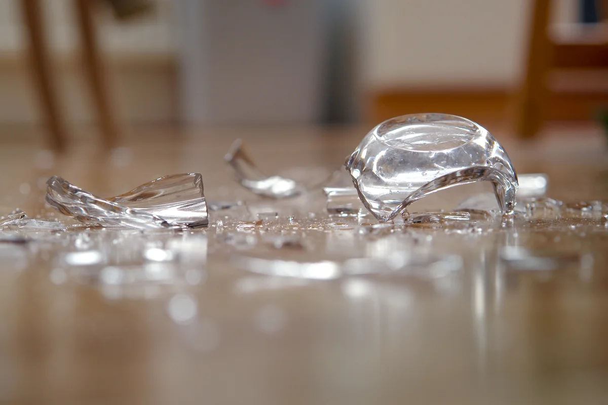 Broken glass on floor