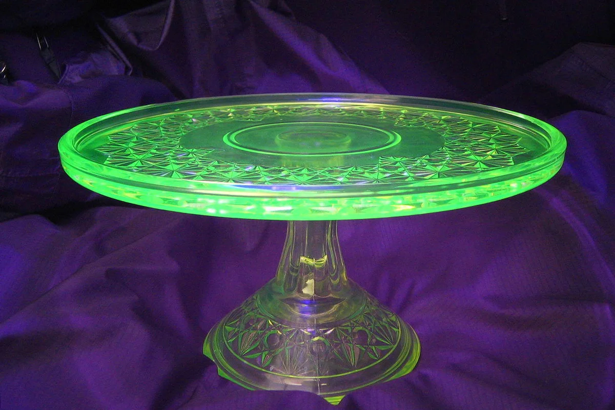 Uranium Glass fluorescing under Ultraviolet light