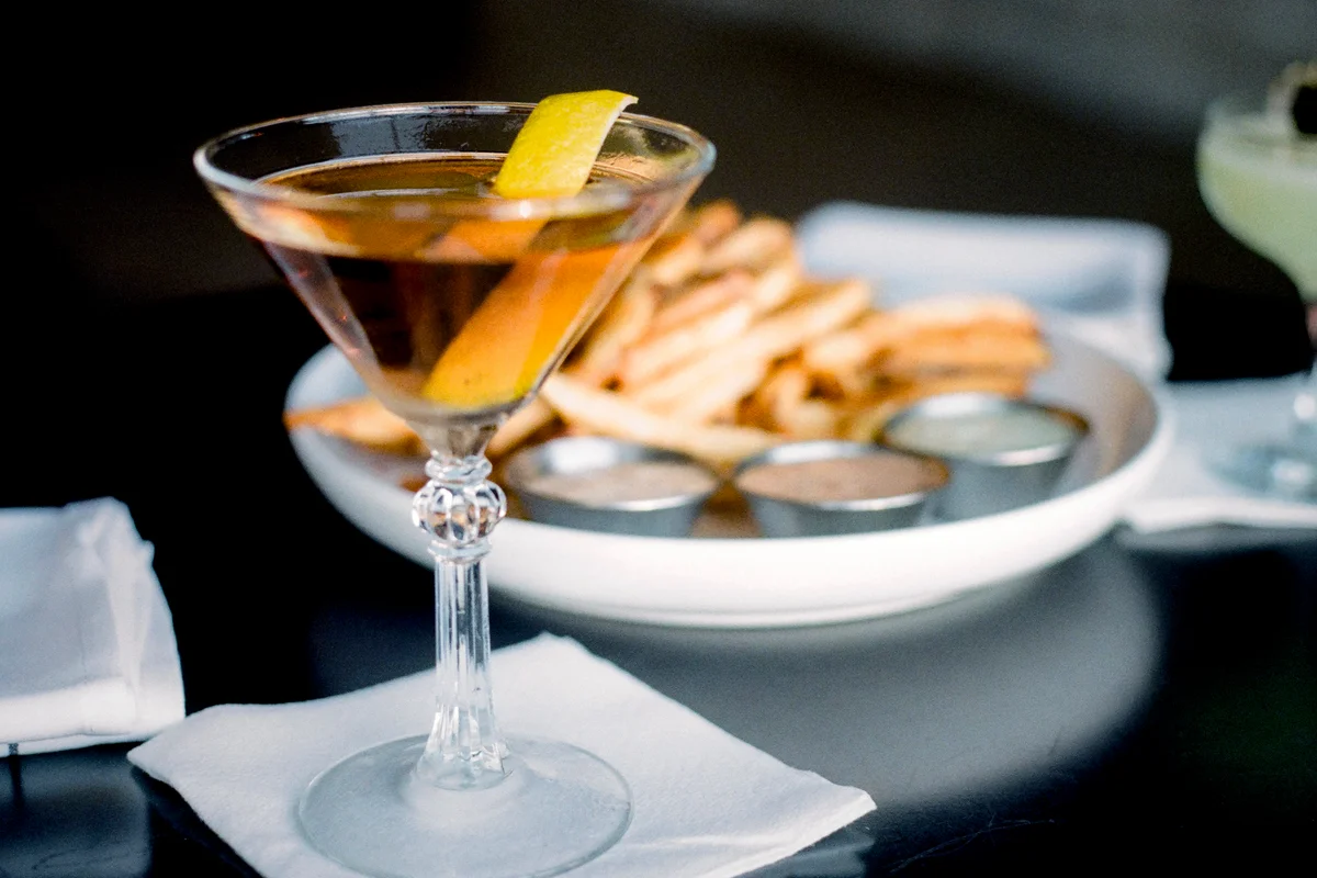 A perfect martini and french fries
