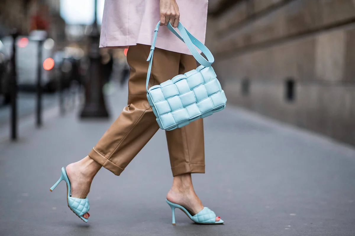 Bottega Veneta Padded Cassette leather bag in light blue | Getty Editorial Use