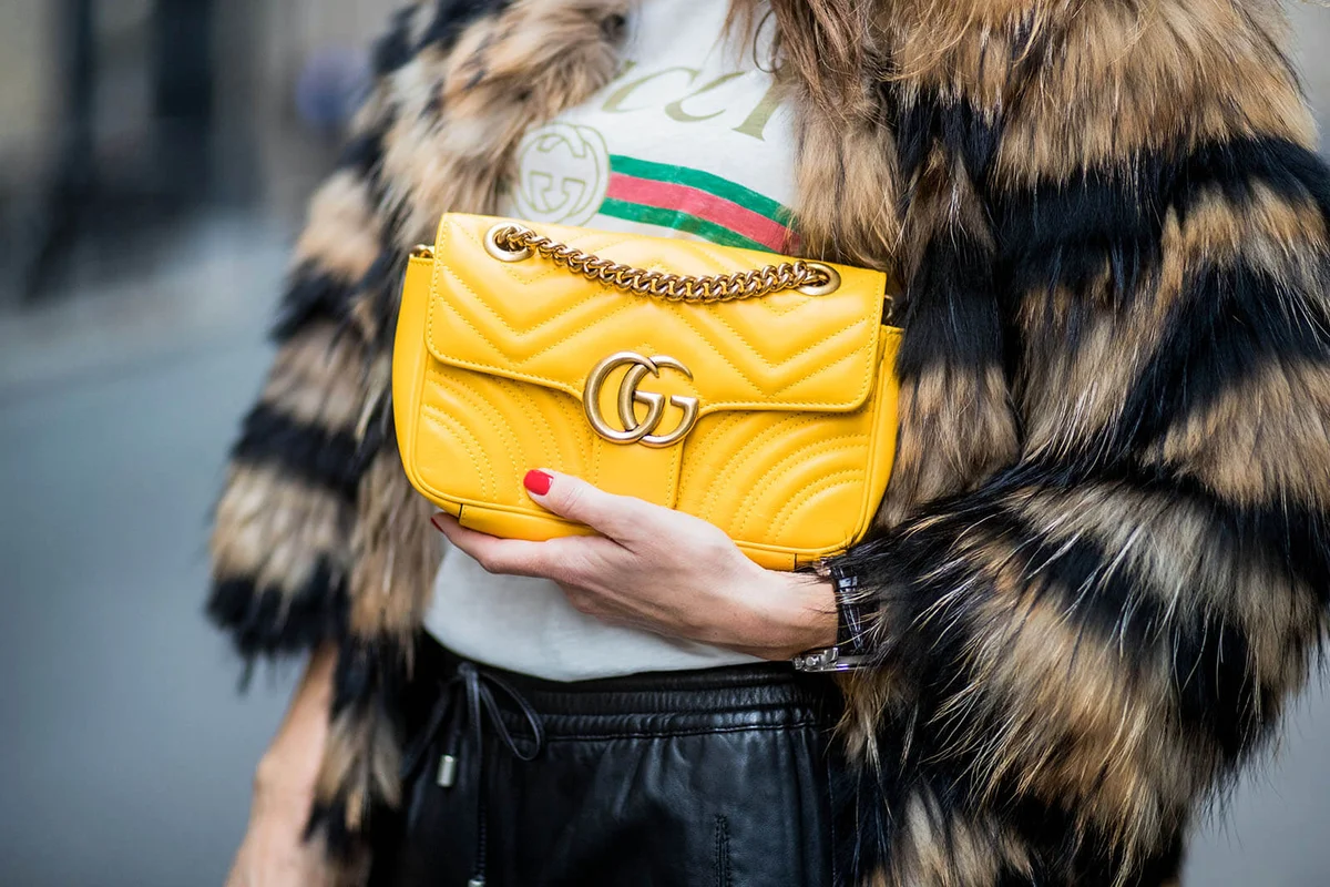 yellow GG Marmont matelasse shoulder bag by Gucci | Getty Editorial Use