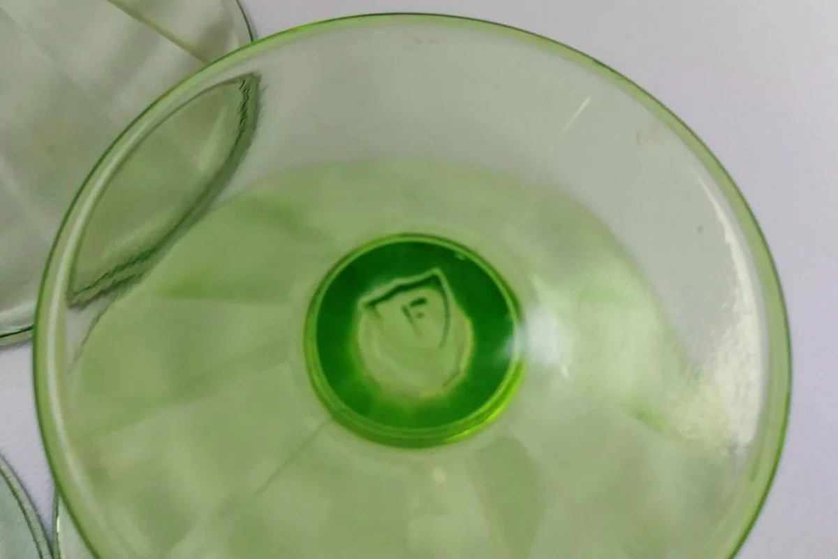 5 Vintage Federal Glass Depression Glasses - Green Paneled Low Sherbet Cups