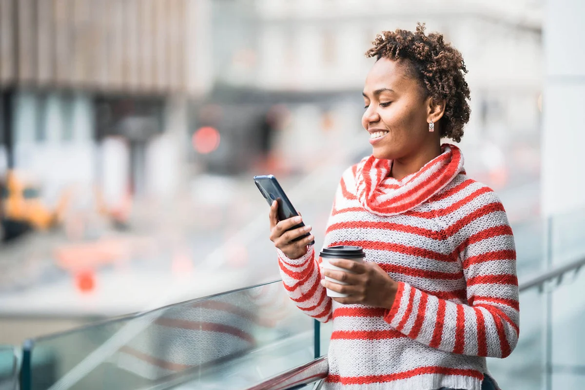 Woman using online dating app