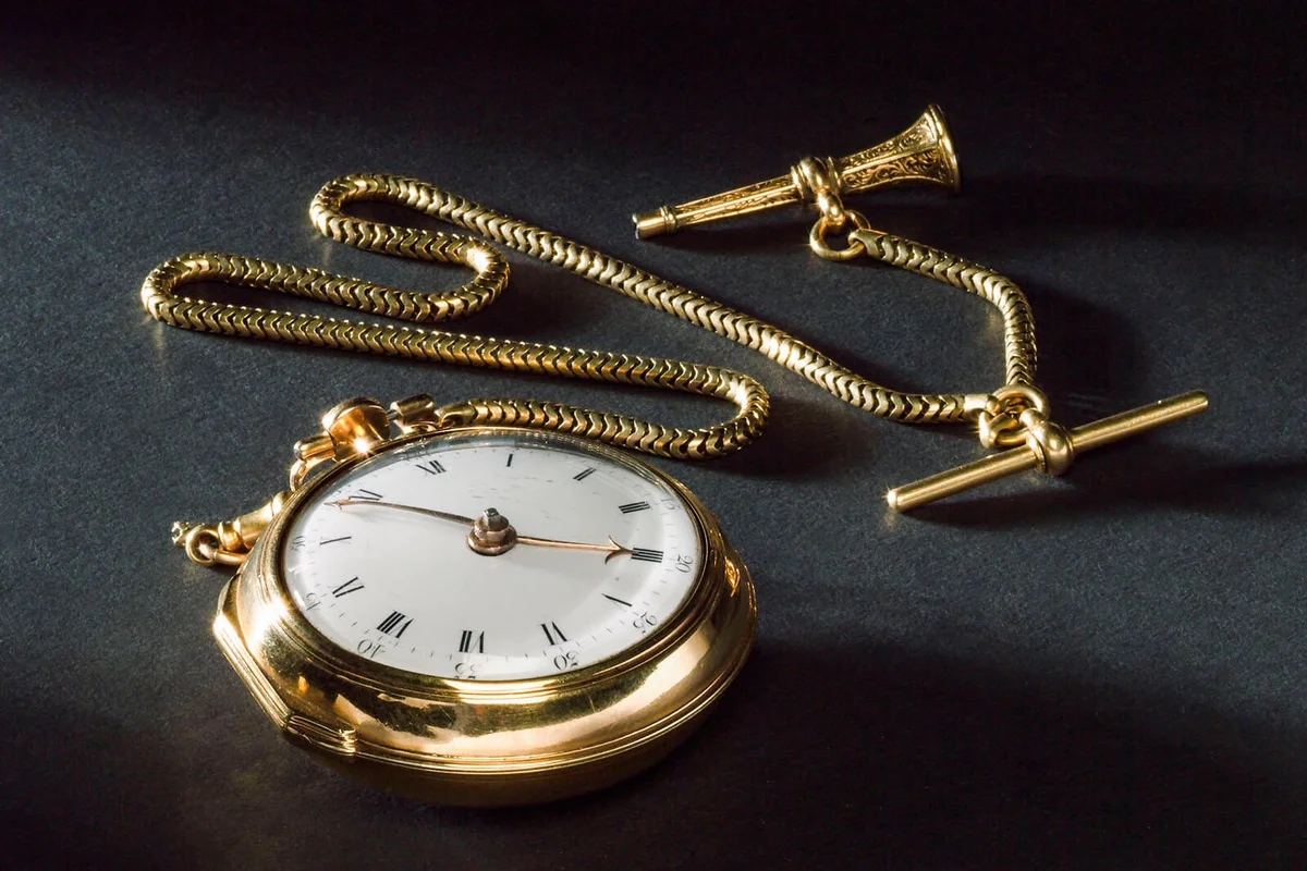 Gold pocket watch and chain, c 1768 | Getty Editorial Use