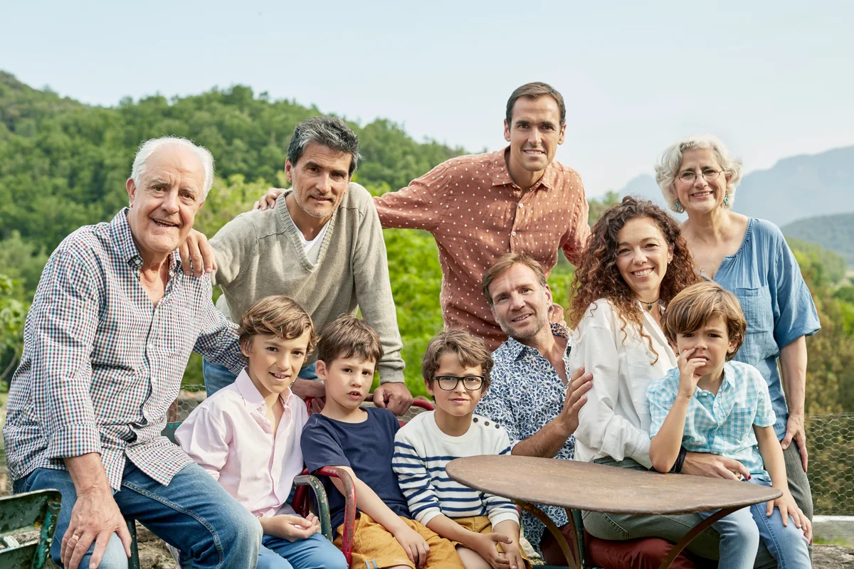 Multi generation family in yard