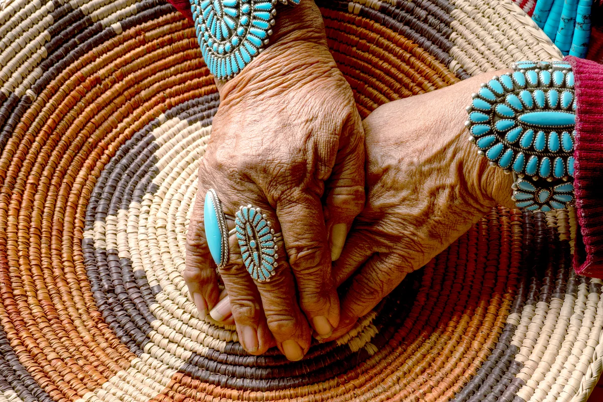 Senior Woman Wearing Traditional Turquoise Jewelry