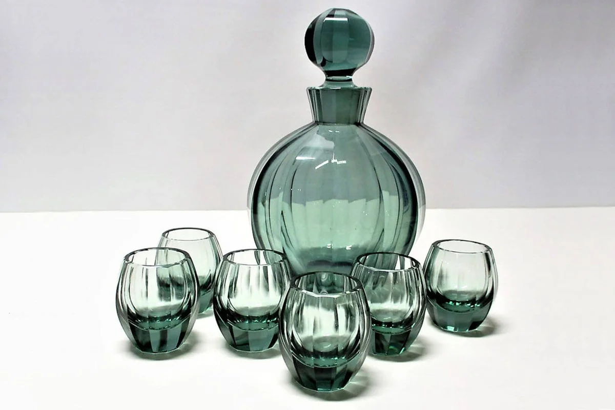 PG 4 Moser Decanter Bottle and Shot Glass Set Early 1900's Hoffman Jugendstil Deco Style