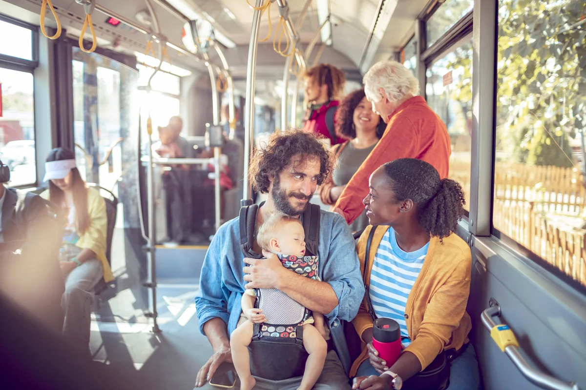 Young family in a bus