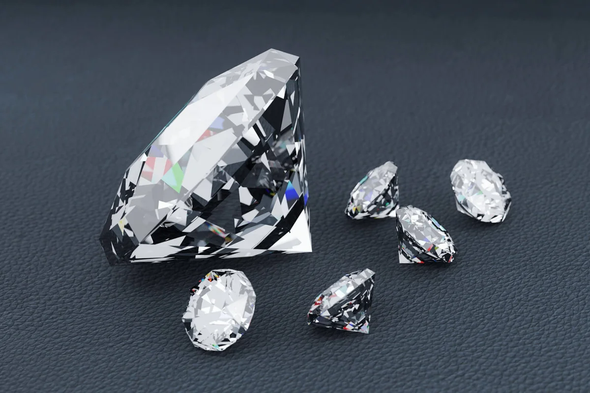High Angle View Of Diamonds Over Black Background