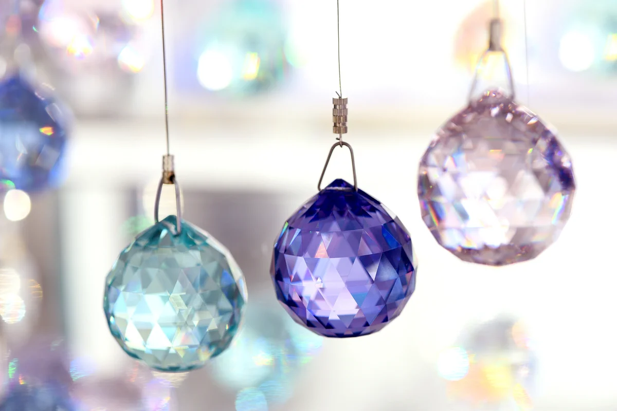 Sphere crystals hanging close to a window