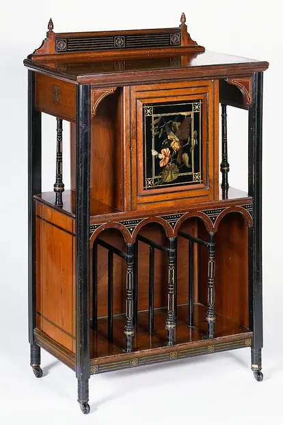 Victorian wood music cabinet