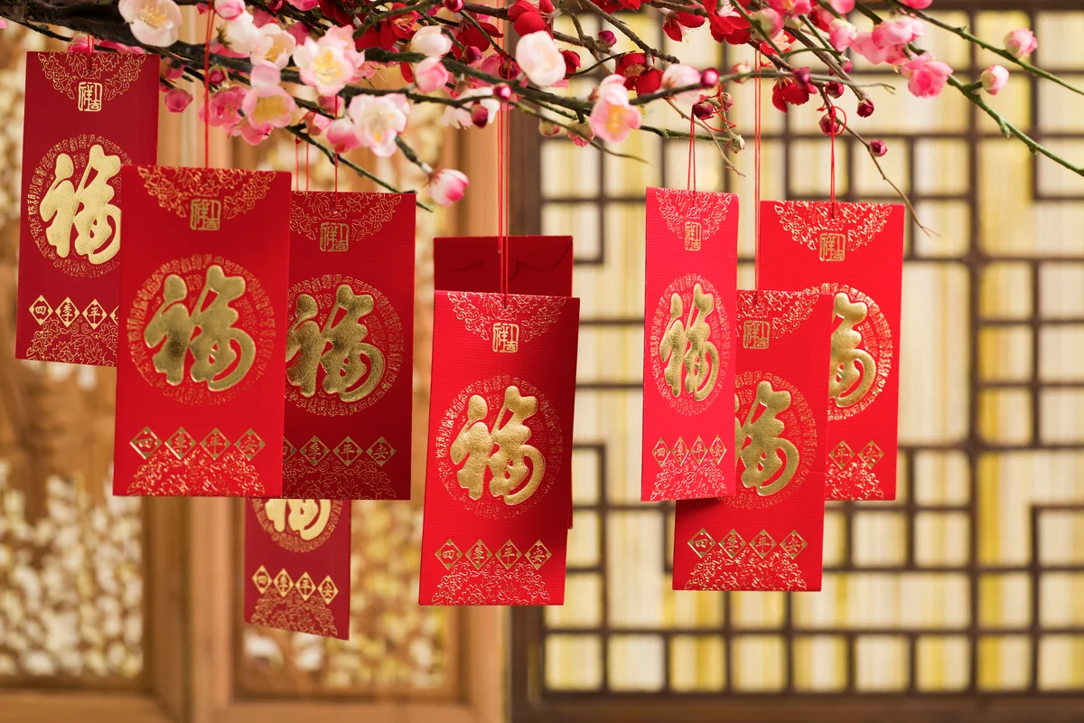Red packets containing monetary gifts