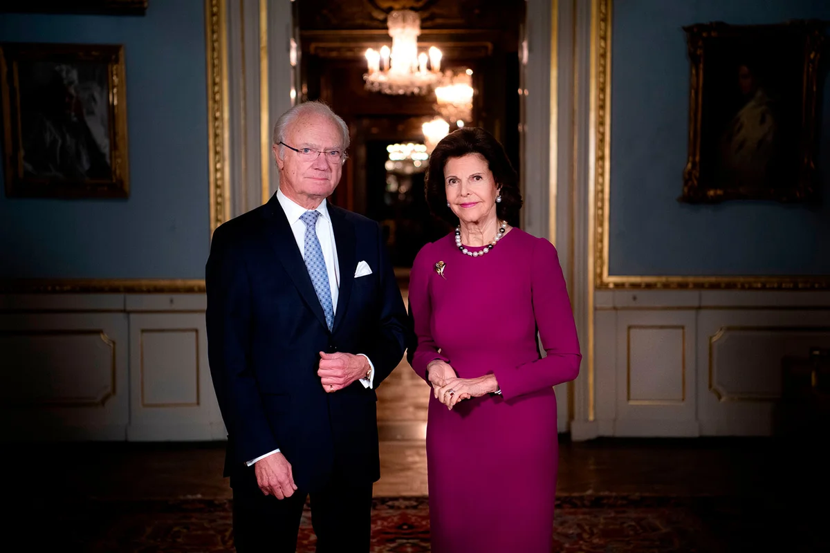 King Carl XVI Gustaf of Sweden and Queen Silvia of Sweden pose at the Royal Castle in Stockholm, Sweden | Getty Editorial Use