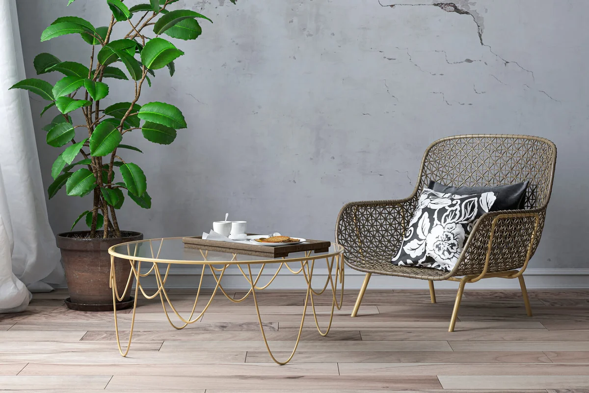 Empty retro interior with 70s decoration