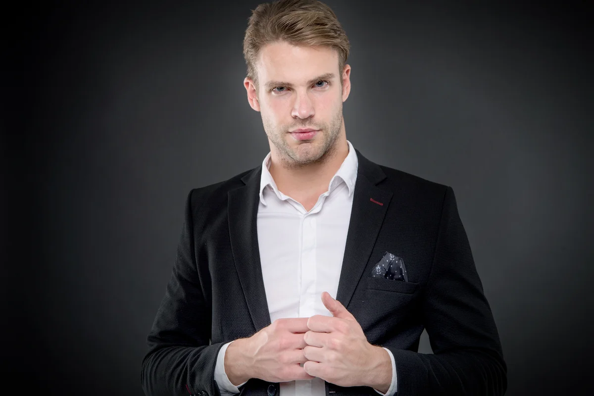 Man wearing jacket with pocket square
