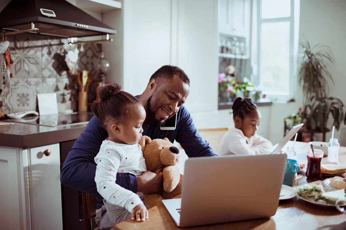 Father working from home