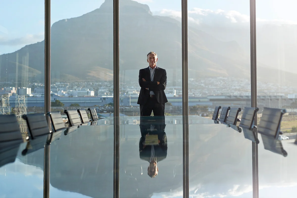 CEO in big corner office